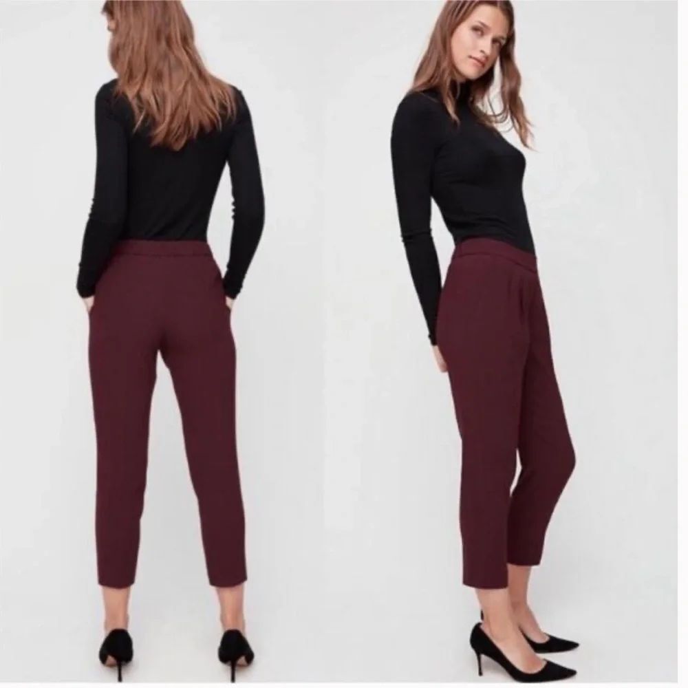 Babaton Burgundy High Rise Ankle Pants Minimalist Office Chic Officewear